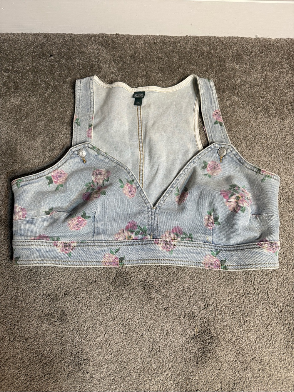 wild fable Light Wash Denim Floral Crop Top - Pink Roses